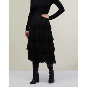 Rachel Parcell Black Tiered Chiffon Skirt w/ Lace Trim | Midi NWT Size‎ 6 & 8